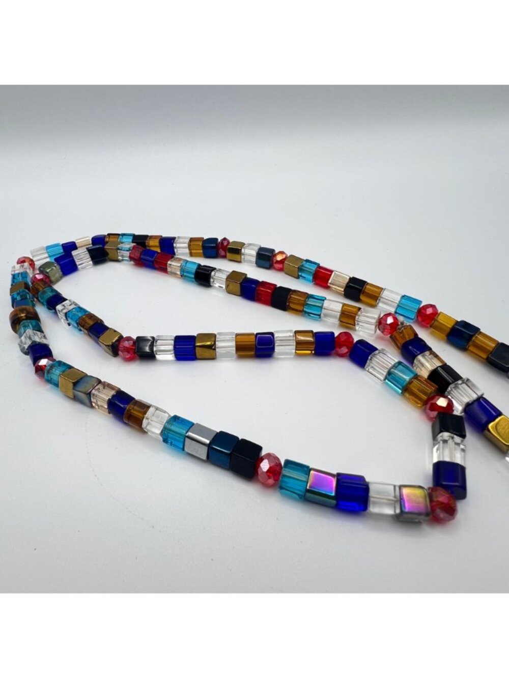 Lot Of 4 Multi-Color Stretch Glass Necklaces 36" & 30" Faceted Cube Beads Boho - Picture 5 of 12